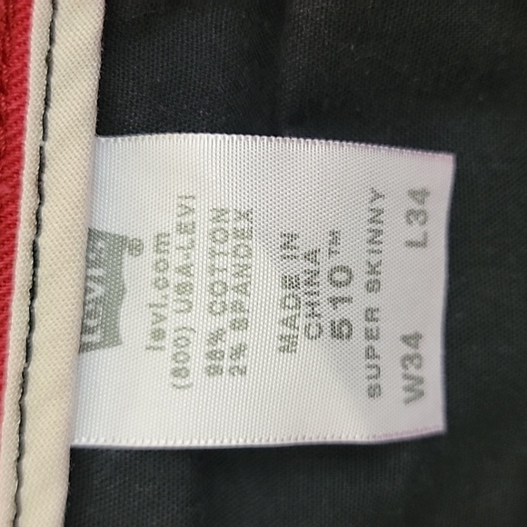Levi's 510 Red Super Skinny Jeans  33" X 32" - Picture 15 of 16